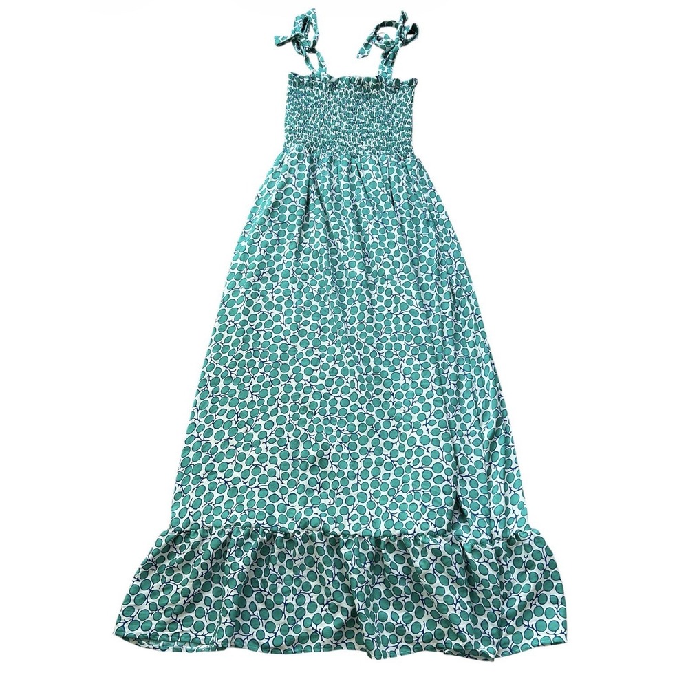 Summersalt The Silky Luxe Smocked Maxi Dress Green Blue Print Sz S Tie Strap - Picture 3 of 6